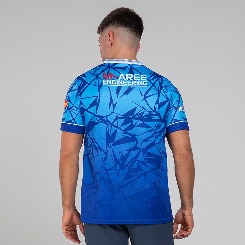 Blue Monaghan GAA Alternative Jersey 2024 with ribbed crewneck by O’Neills.