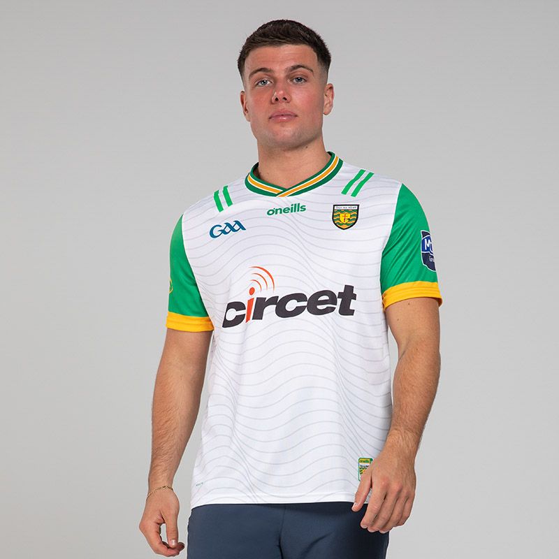 White Donegal GAA Alternative Jersey 2024 with ribbed crewneck by O’Neills.