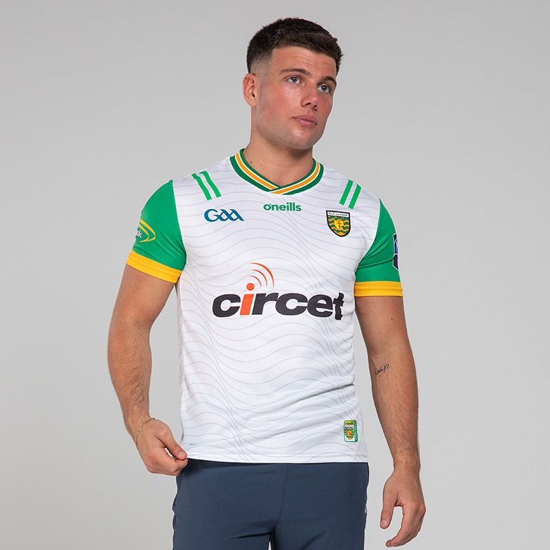 White Donegal GAA Alternative Jersey 2024 Player Fit with ribbed crewneck by O’Neills.