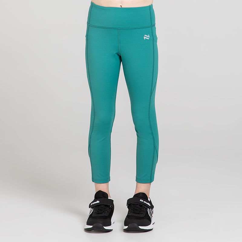 Green kids' gym leggings with phone pockets and high waist by O’Neills.