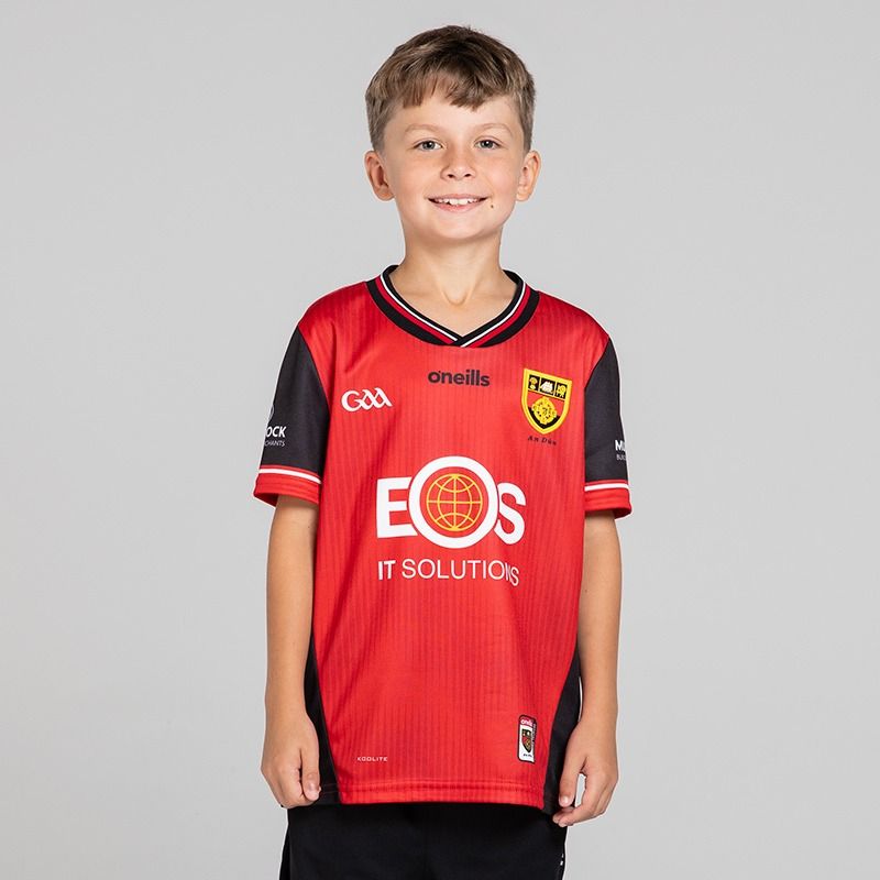 O’Neills Red Down GAA Kids' Home Jersey 2025 from O’Neills.