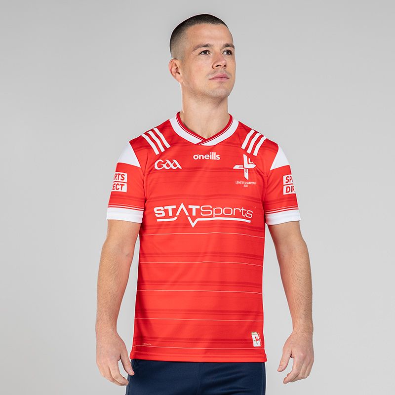 Red Louth GAA Player Fit Leinster Senior Football Champions Jersey 2025 by O'Neills 