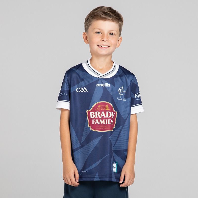 O’Neills Navy Kildare GAA Kids' Goalkeeper Jersey 2025 with ribbed crewneck by O’Neills.