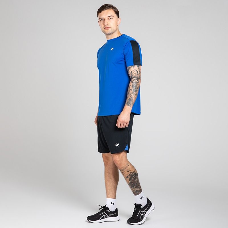 O’Neills Men’s Venom T-Shirt and Phantom Shorts set with breathable t-shirt and shorts in Royal / Black
