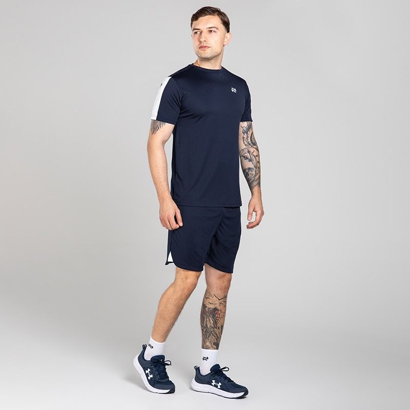 O’Neills Men’s Venom T-Shirt and Phantom Shorts set with breathable t-shirt and shorts in Navy / White