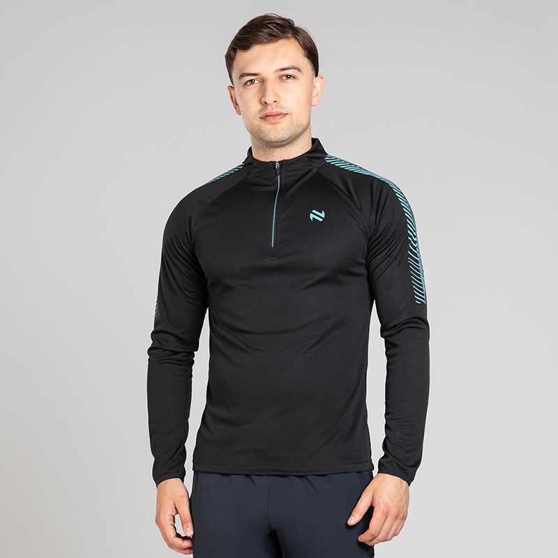 Black Men’s Ignite Half Zip Midlayer Top with Green print design detail by O’Neills.