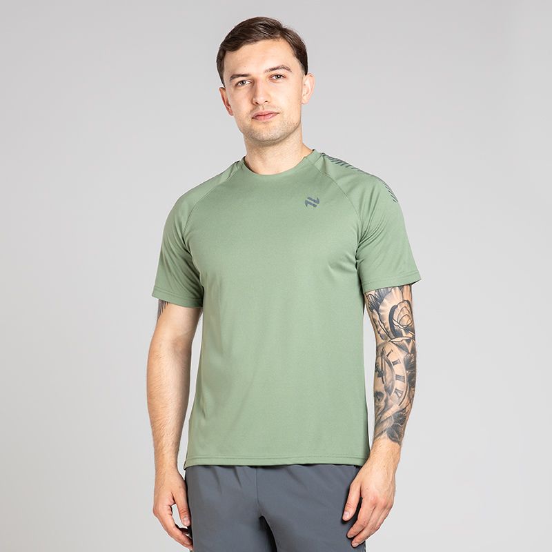 Green Men’s Ignite Training T-Shirt with Grey print design on sleeves by O’Neills.
