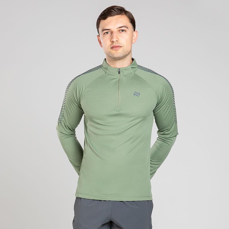 Green Men’s Ignite Half Zip Midlayer Top with Grey print design detail by O’Neills.