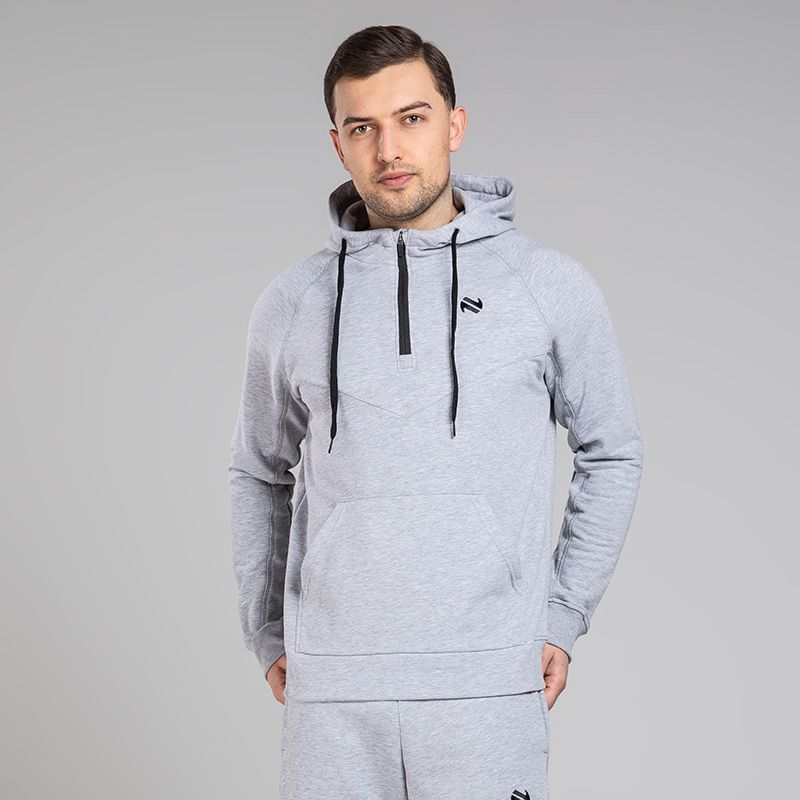 Grey Men’s Inferno Fleece Half Zip Hoodie with kangaroo front pouch pocket and half zip closure by O’Neills.