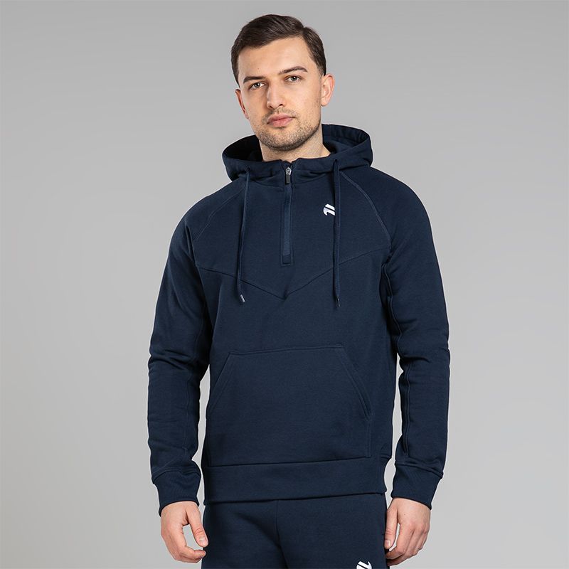 Navy Men’s Inferno Fleece Half Zip Hoodie with kangaroo front pouch pocket and half zip closure by O’Neills.