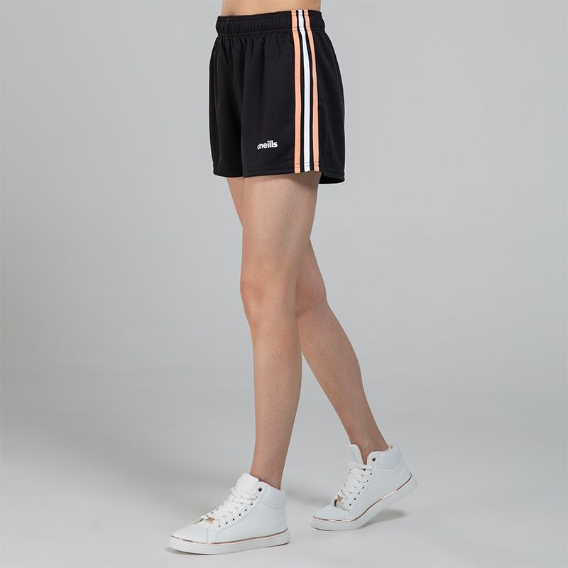 Black Women's Mourne Training Shorts with 3 stripe detail from O'Neills