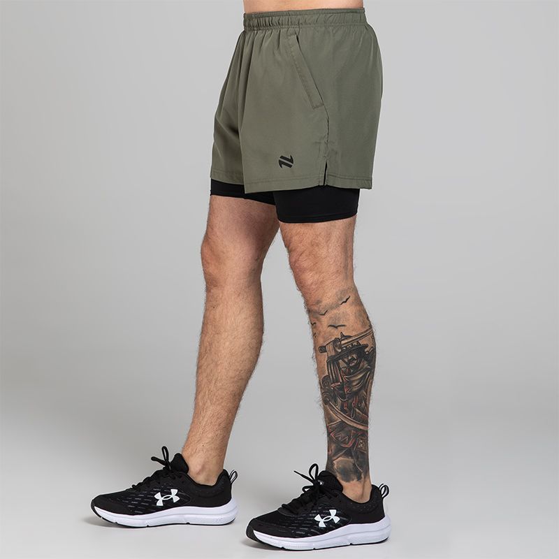 Green/ Black Men’s Nitro 2in 1 shorts with built-in base layer from O’Neills 