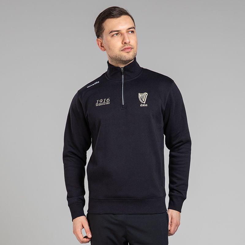 Black Men’s Evolve Fleece half zip top with 1916 and Éire embroidery by O’Neills.