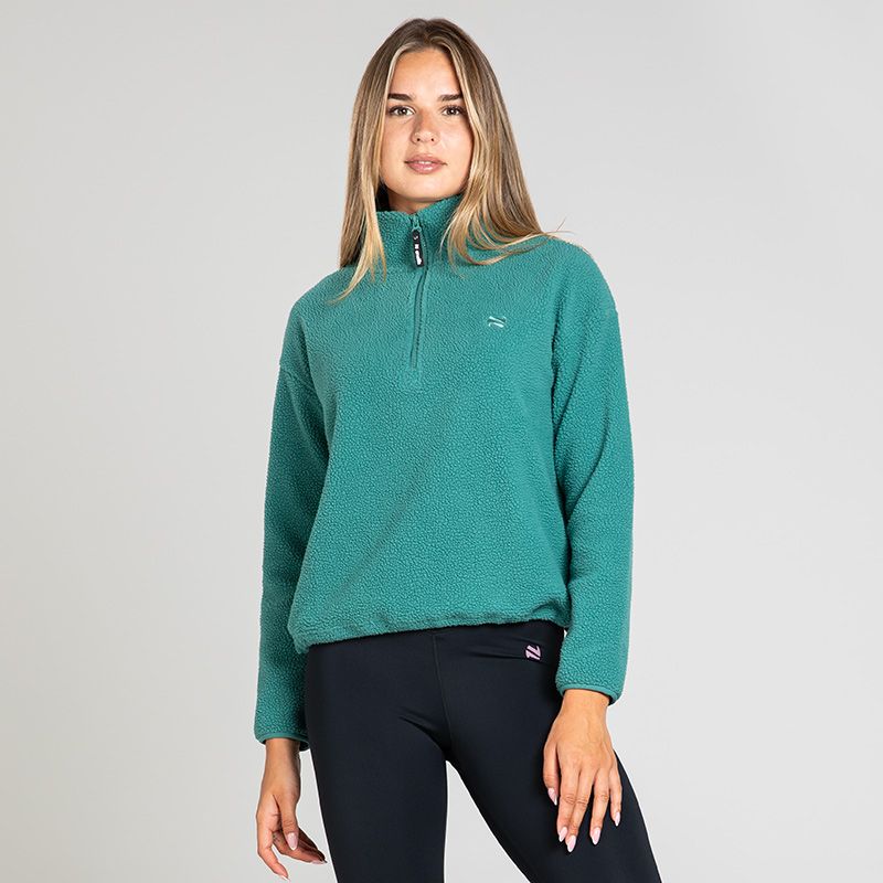 Green Women's Sadie Half Zip from O’Neills featuring a deep funnel neck collar and adjustable waistband with toggle 