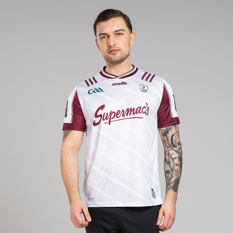 O’Neills White Galway GAA Men's Goalkeeper Jersey 2025 with ribbed crewneck by O’Neills.