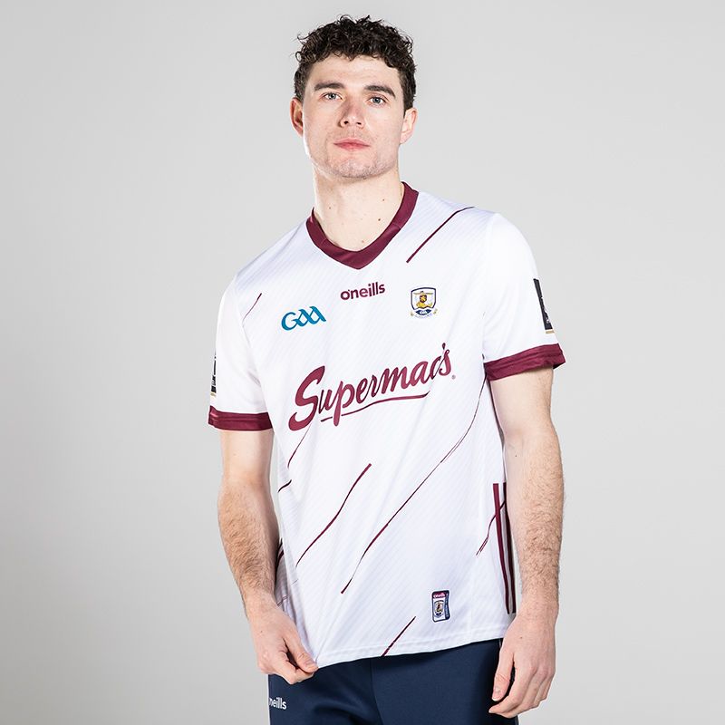 White/Maroon Men's Galway GAA Goalkeeper Jersey, with 3 stripe detail on sides by O'Neills. 