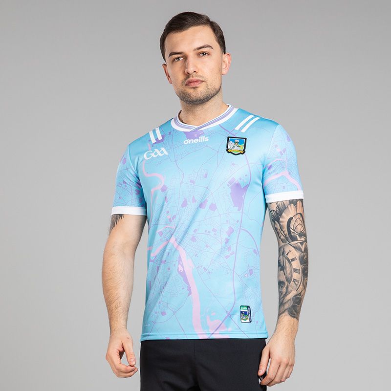 O’Neills Blue Limerick GAA Player Fit Goalkeeper Jersey 2025 with ribbed crewneck by O’Neills.
