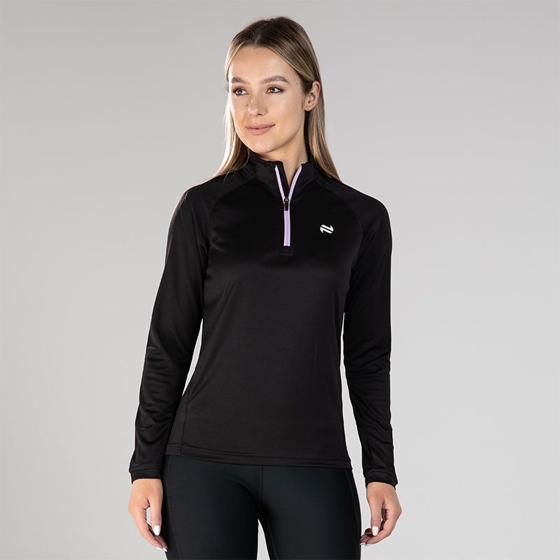 Black women’s Skylar Half Zip Midlayer Top with O’Neills logo.