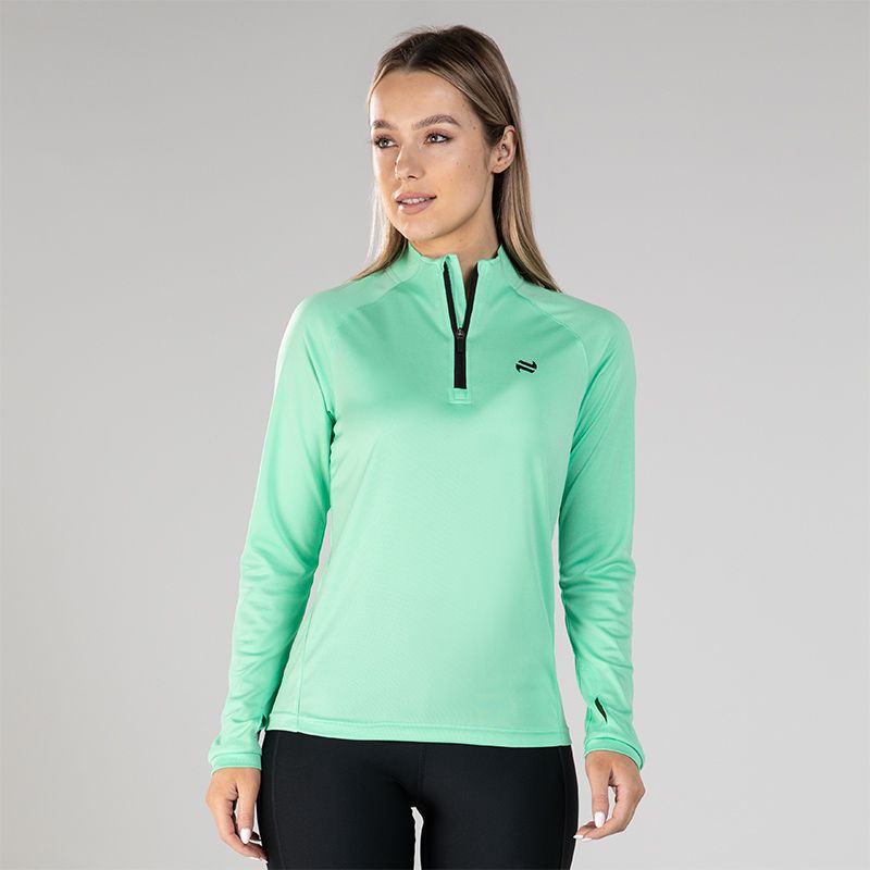 Green women’s Skylar Half Zip Midlayer Top with O’Neills logo.