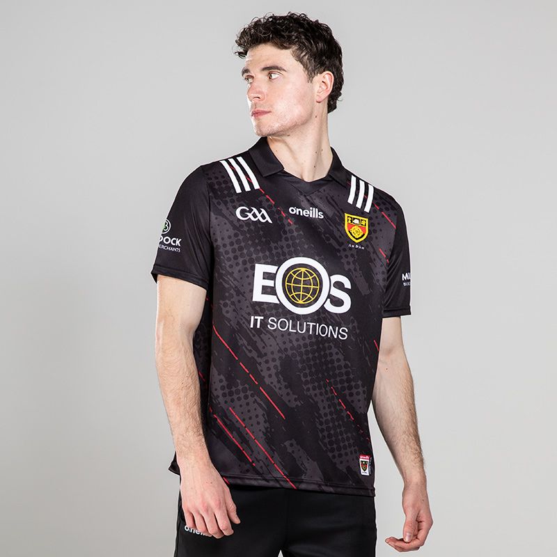Black/Red Men's Down GAA Goalkeeper Jersey 2023, with sponsoring logos by O'Neills. 