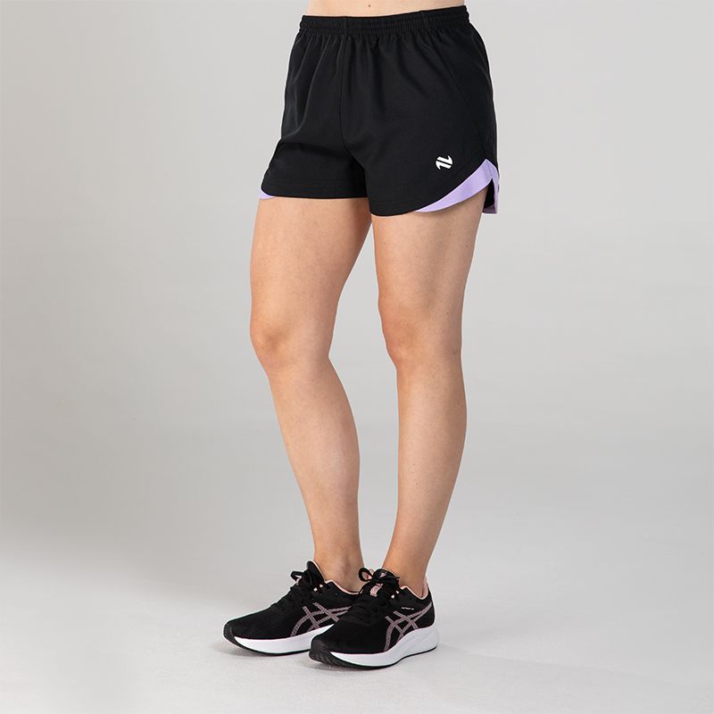 Black / Purple Women's Skylar Shorts with drawstring by O'Neills.
