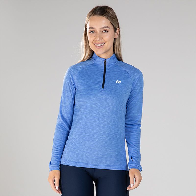 Blue women’s Skylar Half Zip Midlayer Top with O’Neills logo.