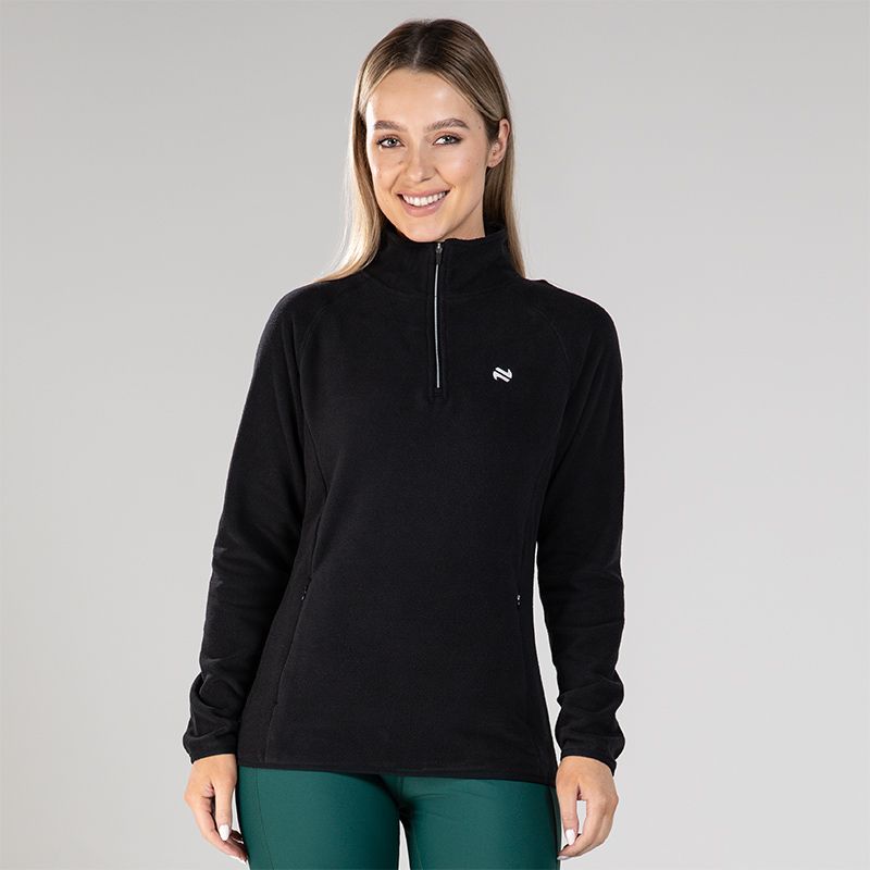 Black Women’s Cairo Micro Fleece Half Zip Top with two zip pockets by O’Neills.