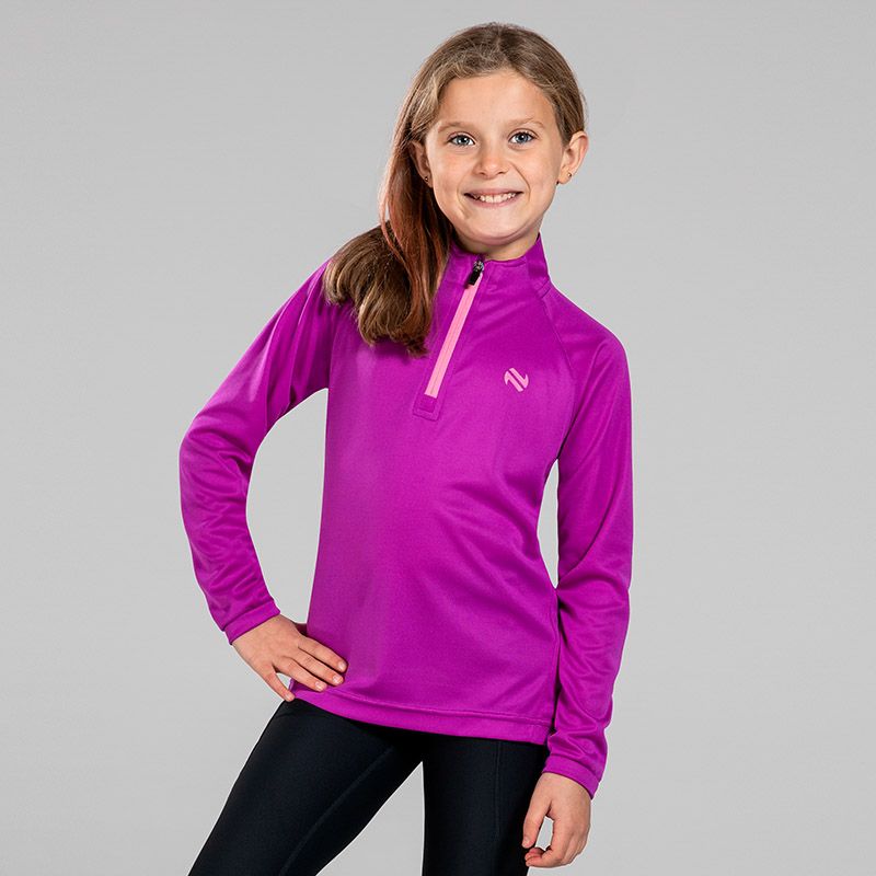 Purple Kids’ Skylar Half Zip Midlayer Top with O’Neills logo.