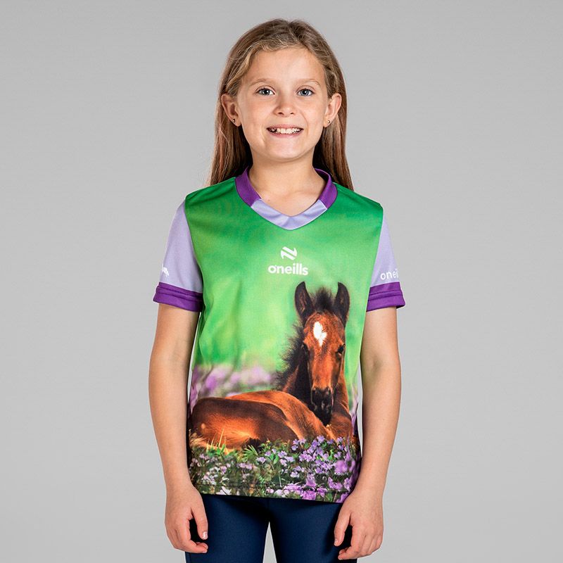Kids’ Grazy Days O’Neills ploughing jersey with image of adorable brown foal in a meadow & O’Neills football.