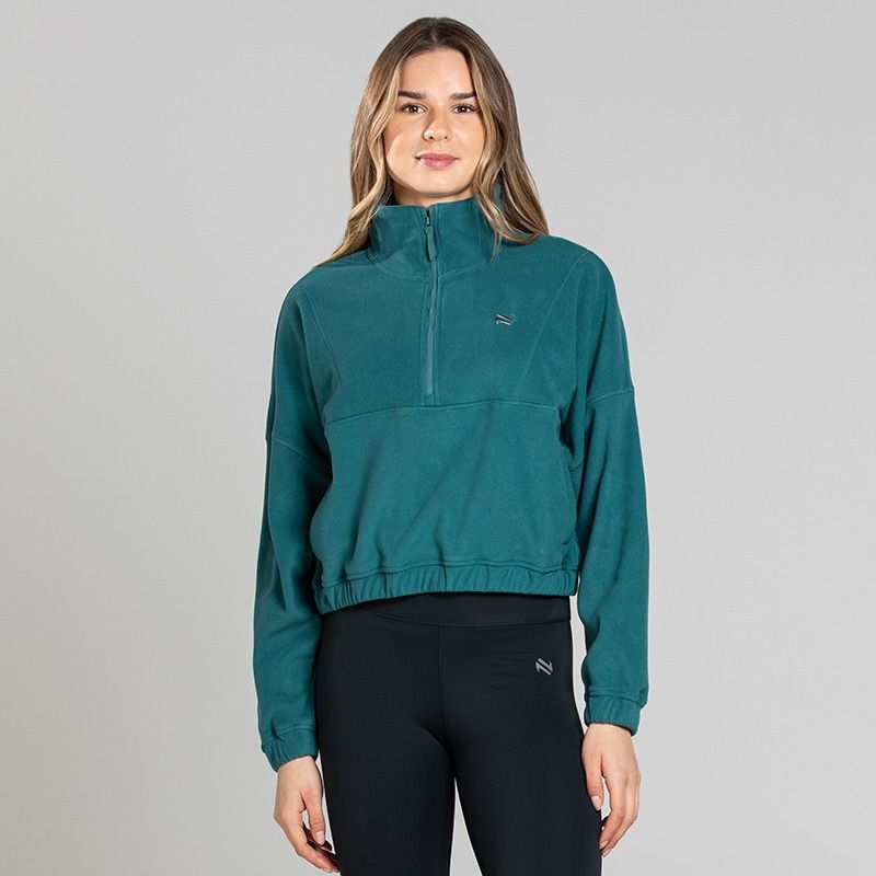 O’Neills Mantra Half Zip Fleece Green in a cropped relax fit