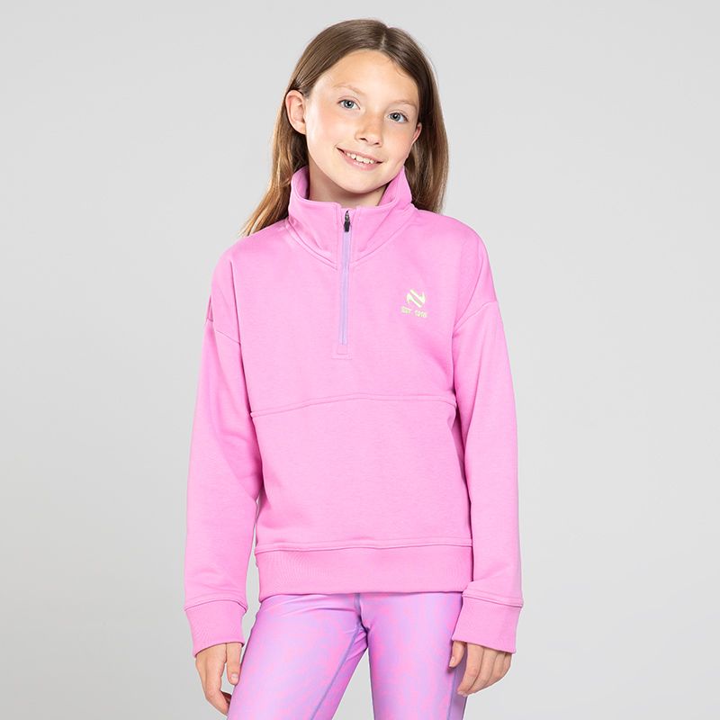 Pink Girls Half Zip Fleece with Green logo by O'Neills.
