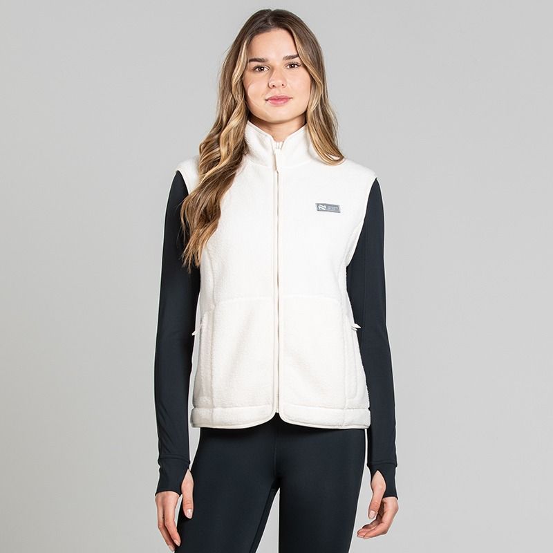 Beige O’Neills Women’s Unify Fleece Gilet with funnel neck and zip pockets
