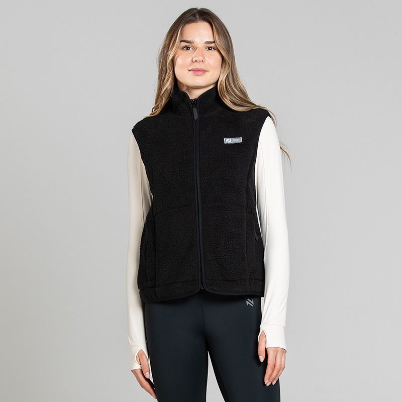 Black O’Neills Women’s Unify Fleece Gilet with funnel neck and zip pockets