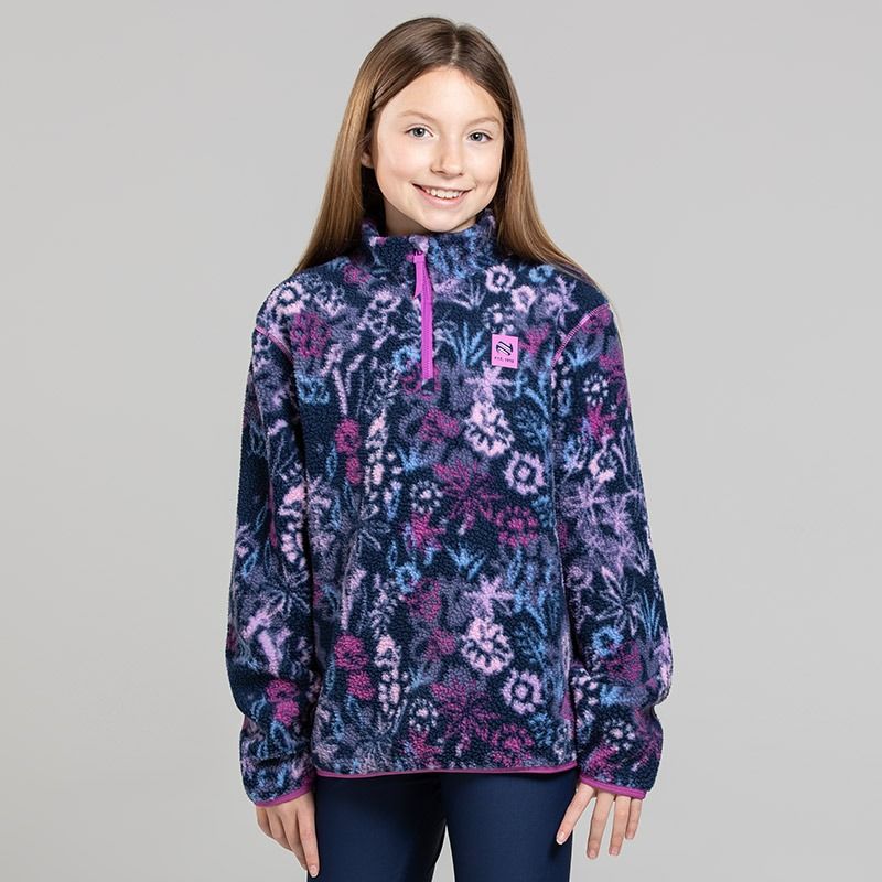 Navy O’Neills Rhea Girls Half Zip Fleece with all over Floral Print