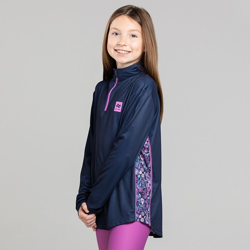 Navy O’Neills Rhea Girls Sports Half Zip Midlayer with sublimated side panels
