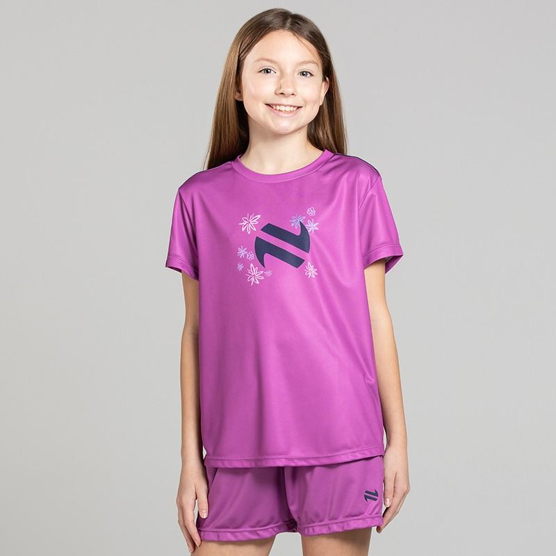 Purple O’Neills Rhea Girls Sublimated T-Shirt with a curved hem