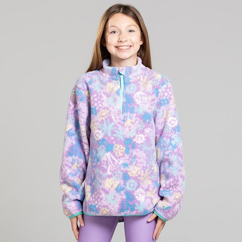 Purple O’Neills Rhea Girls Half Zip Fleece with all over Floral Print
