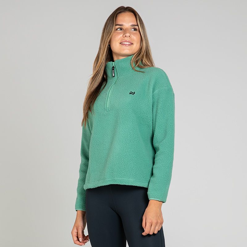 Green Women's Sadie Half Zip from O’Neills featuring a deep funnel neck collar and adjustable waistband with toggle