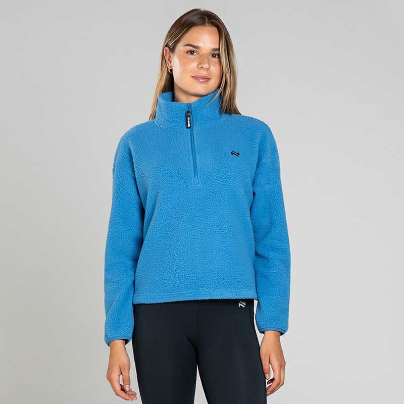 Blue Women's Sadie Half Zip from O’Neills featuring a deep funnel neck collar and adjustable waistband with toggle 