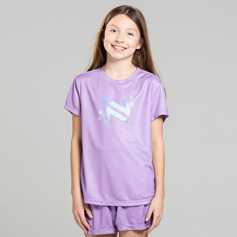 Purple O’Neills Rhea Girls Sublimated T-Shirt with a curved hem