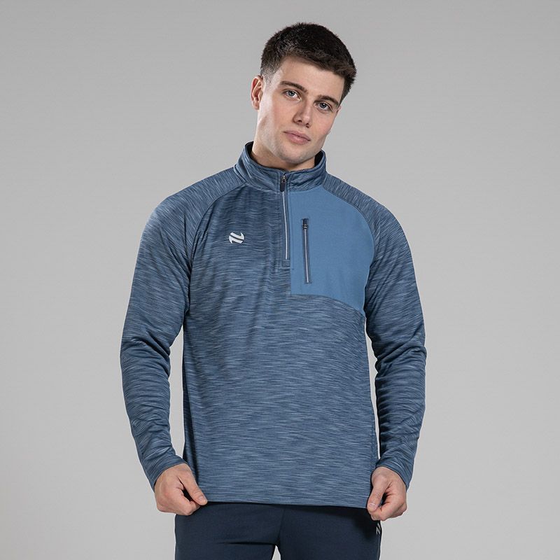 Blue men’s Austin half zip fleece with zipped chest pocket by O’Neills.