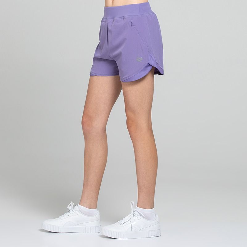 Purple Girls’ Ember Training Shorts with zipped pockets and a drawcord waistband