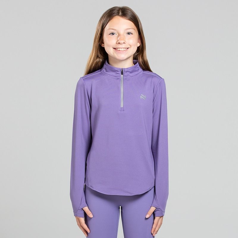 Purple Girls’ Ember Half Zip Top with thumbhole cuffs and half zip fastening detail
