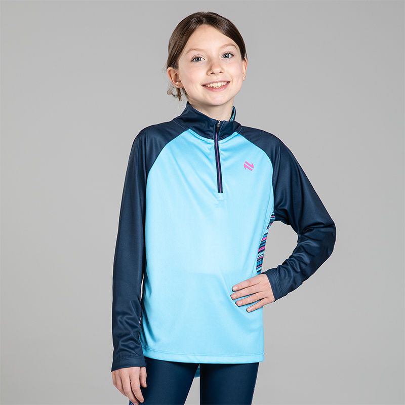 Blue and Navy Kids’ Miley Half Zip with pink and blue ombre design by O’Neills.