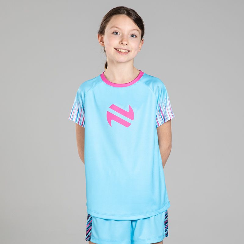 Blue Kids’ Miley T-Shirt with pink, lavender and navy ombre design by O’Neills.