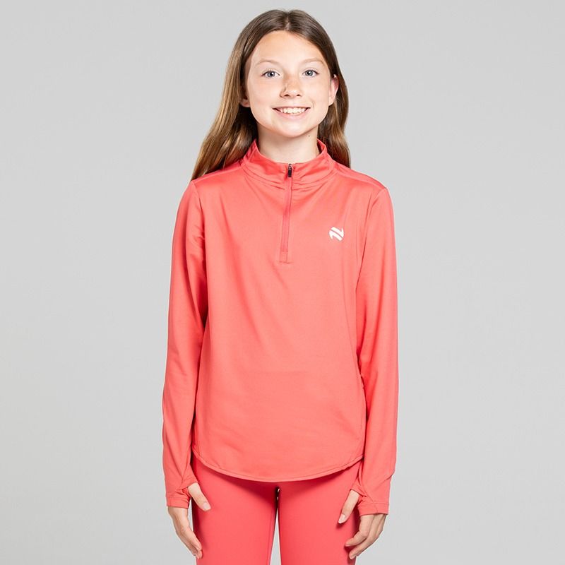Pink Girls’ Ember Half Zip Top with thumbhole cuffs and half zip fastening detail