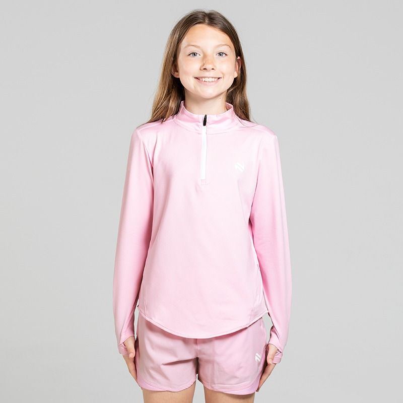 Pink Girls’ Ember Half Zip Top with thumbhole cuffs and half zip fastening detail