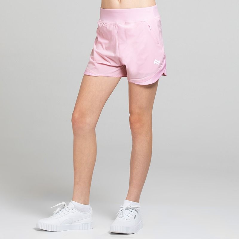 Pink Girls’ Ember Training Shorts with zipped pockets and a drawcord waistband