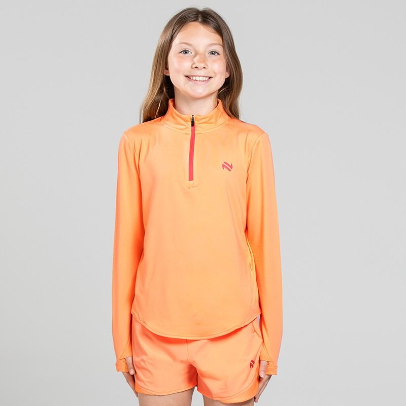 Orange Girls’ Ember Half Zip Top with thumbhole cuffs and half zip fastening detail