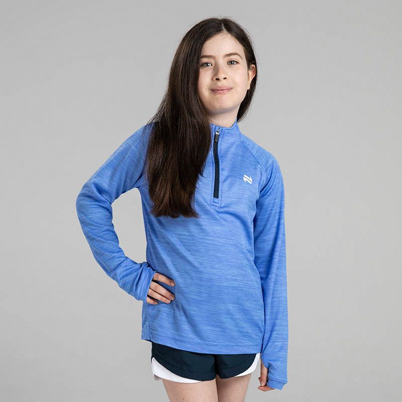 Blue kids' Skylar Half Zip Midlayer Top with O’Neills logo.